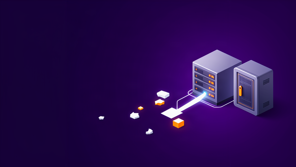 Servidores separados de um cofre de backup, com dados retornando por um caminho de restauração protegido.