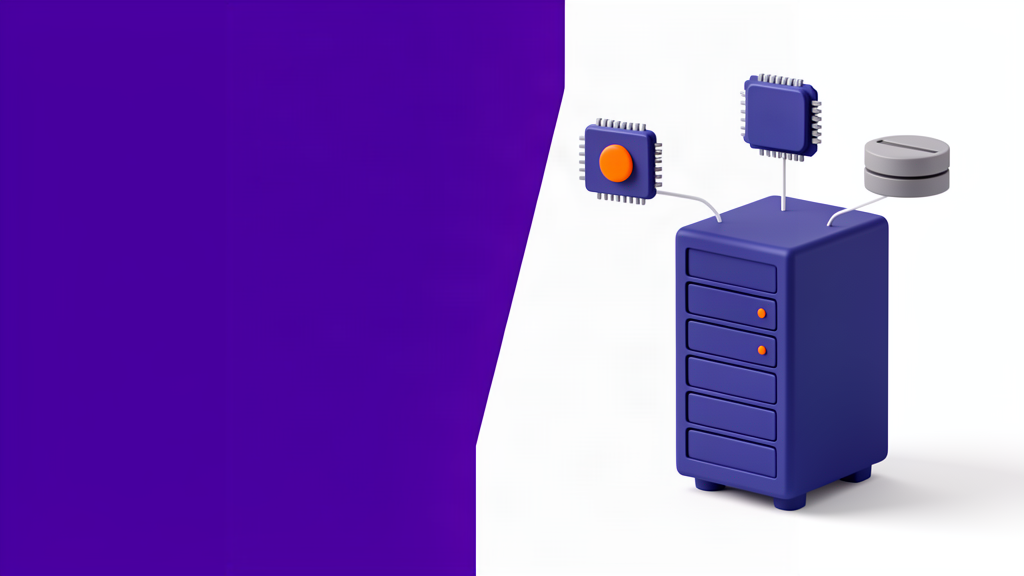 Ilustração de um servidor VPS conectado a componentes de processamento, memória e armazenamento, representando o dimensionamento por métricas de workload.