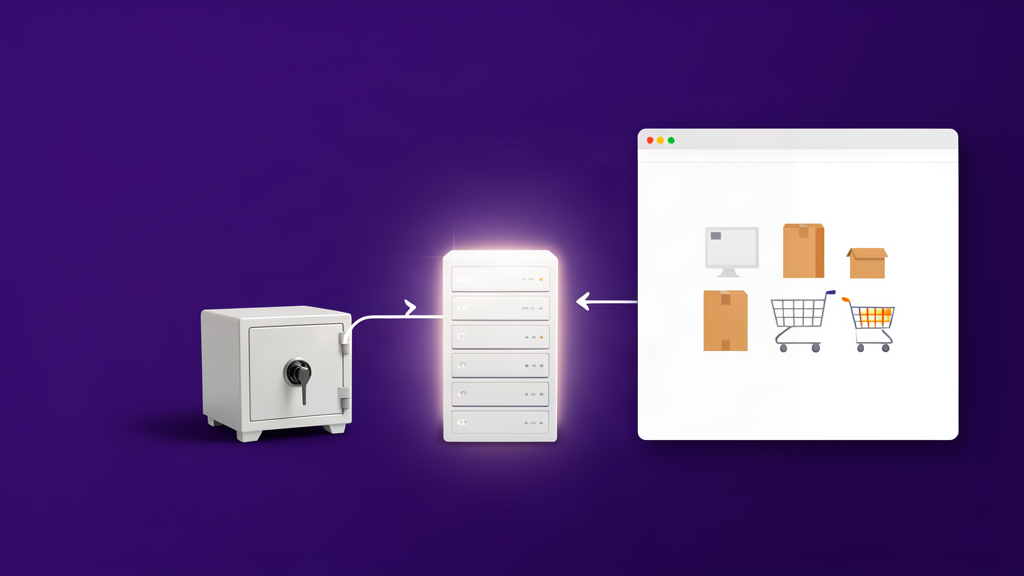 Cofre com backup isolado conectado a um servidor limpo e a uma loja virtual restaurada.