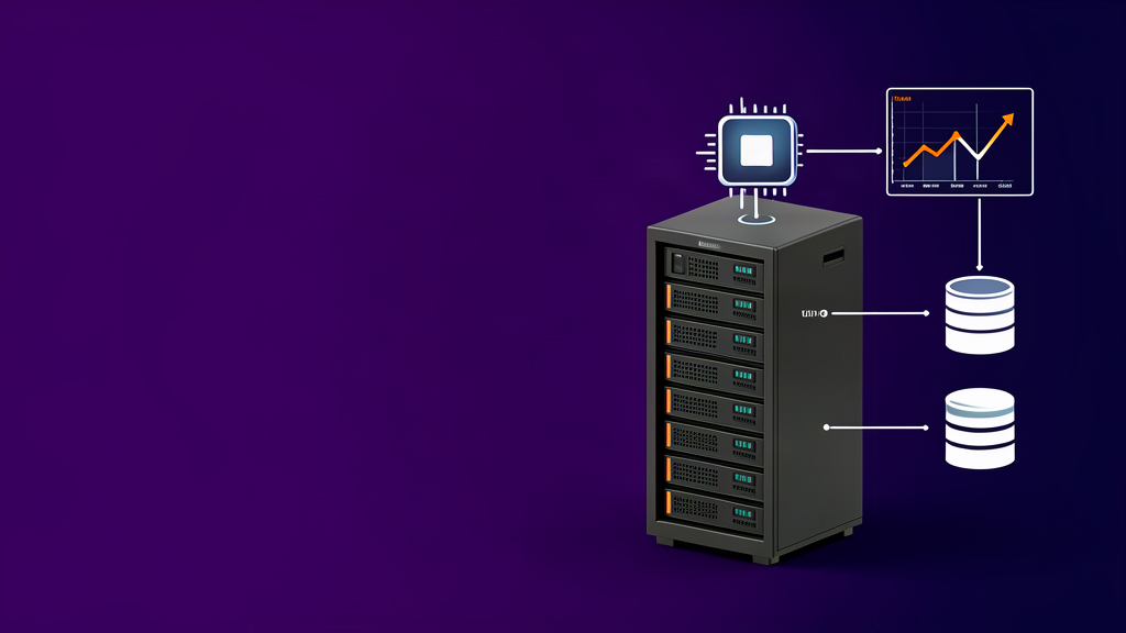 Servidor VPS com indicadores visuais de CPU, memória, armazenamento e monitoramento, ilustrando o redimensionamento seguro.