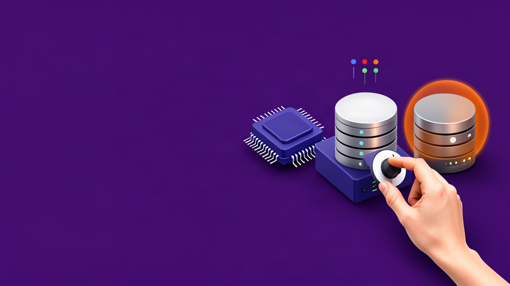 Ilustração de um servidor VPS com ícones de processador, memória e disco, destacando um possível gargalo de armazenamento.
