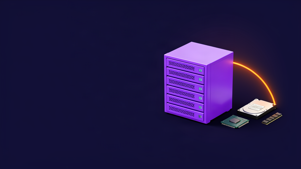Servidor cloud com componentes de processamento, memória e armazenamento, representando o dimensionamento de recursos.